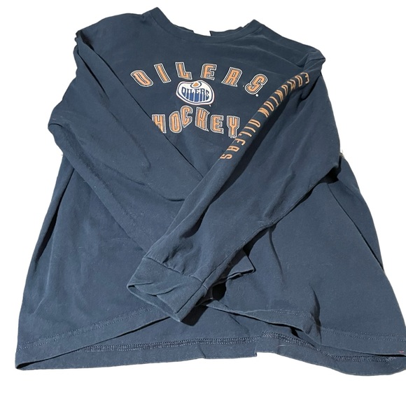 Oilers Hockey Pullover Crew Neck Navy Long Sleeve Mens T Shirt Size XL - Picture 5 of 7